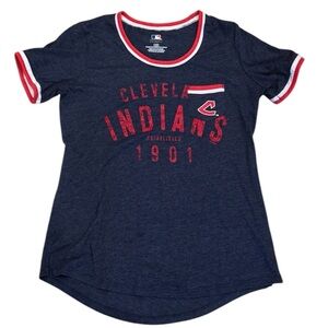 Retro Cleveland Indians Ringer TShirt Blue White Red L MLB Baseball